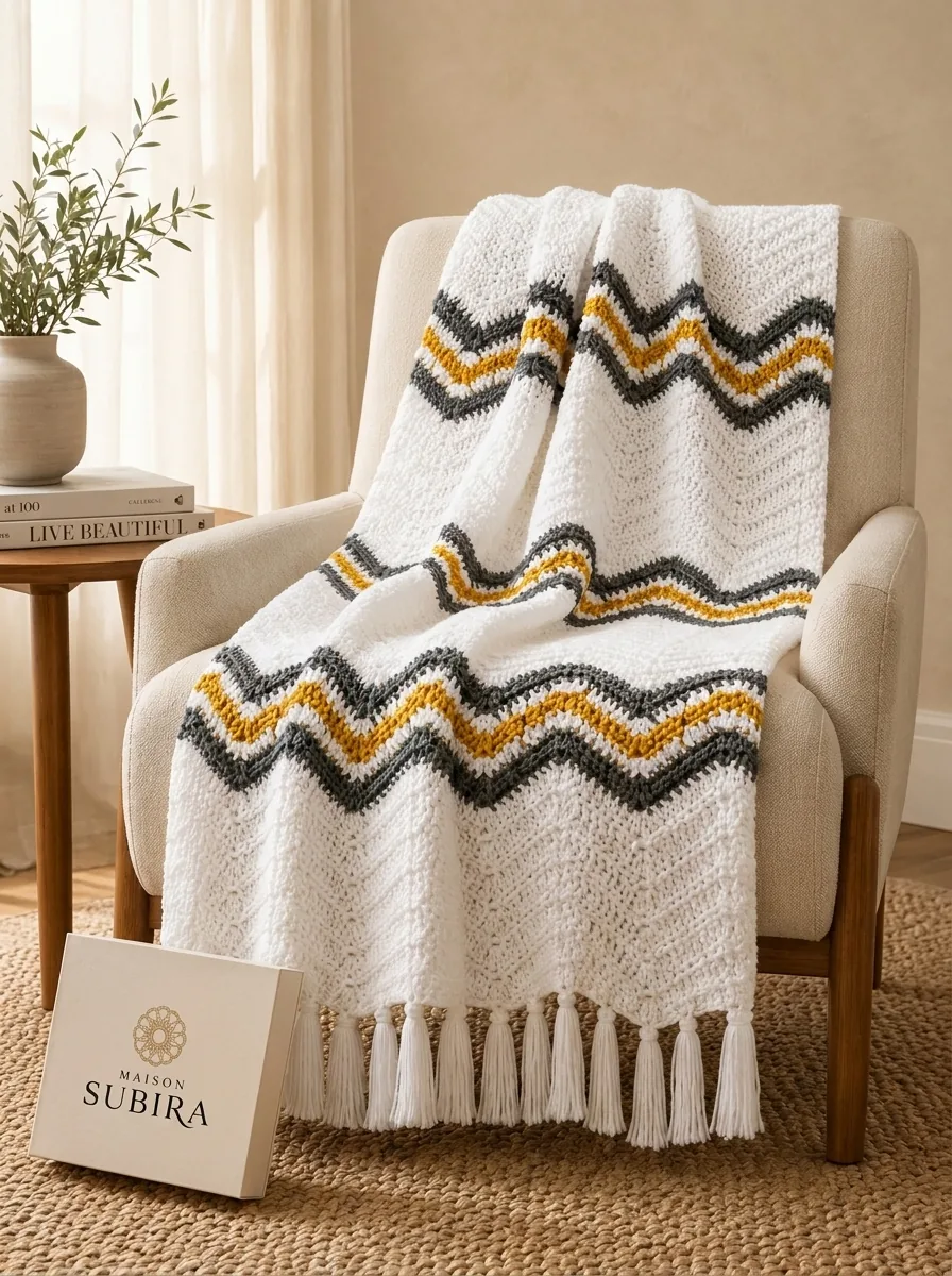 Handmade Crochet Chevron Throw Blanket handmade crochet from Rwanda