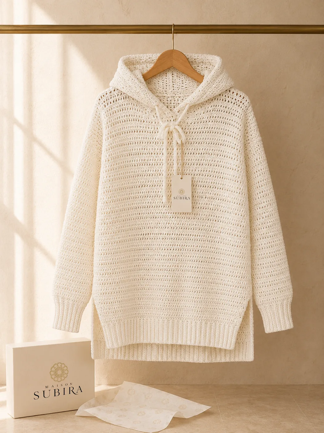 Handmade Crochet Ivory Hoodie