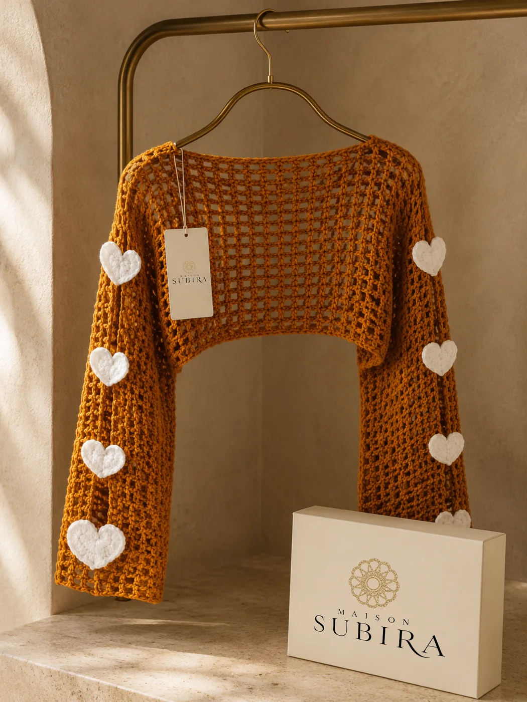 Handmade Crochet Heart Sleeve Crop Top