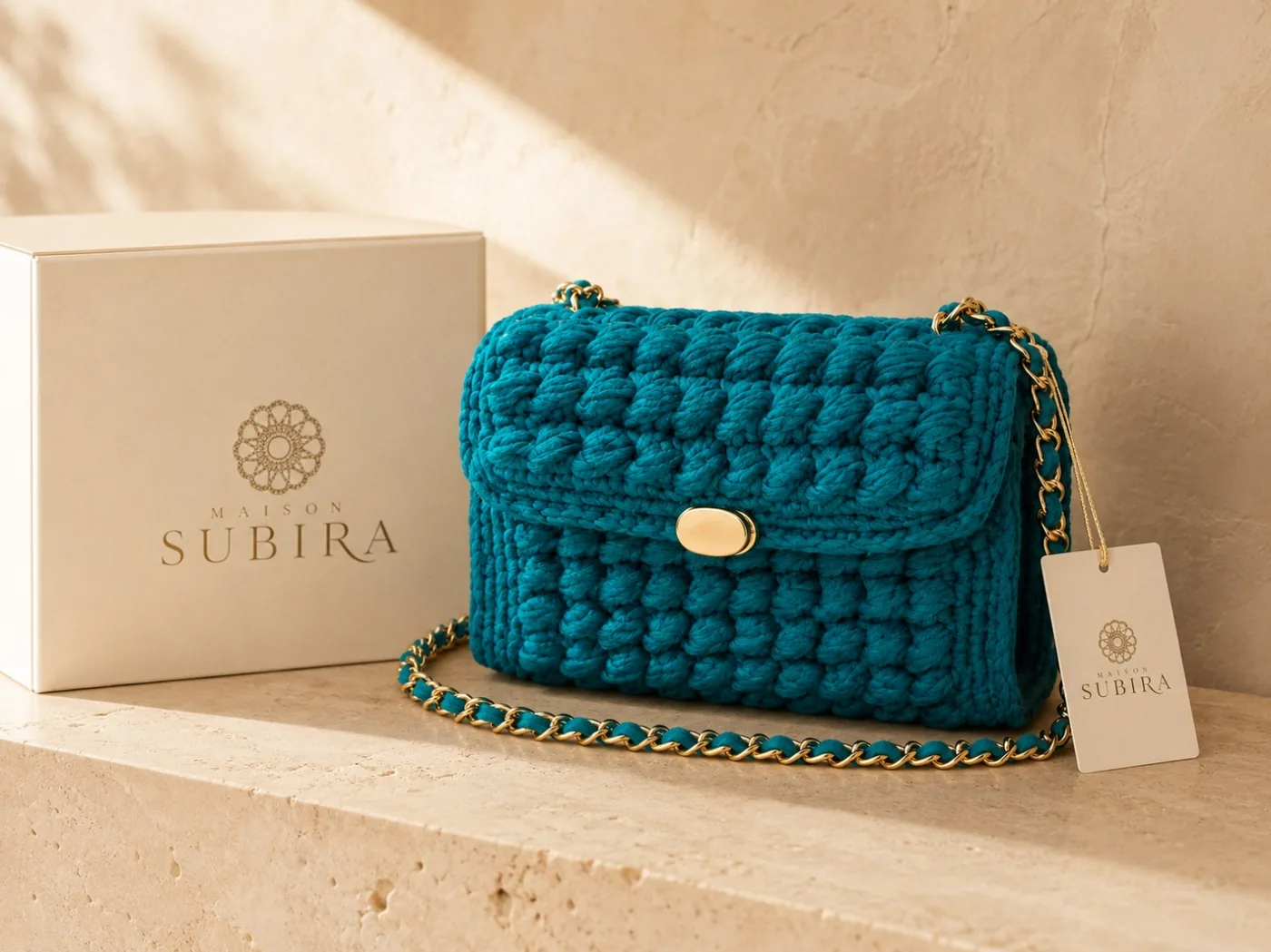 Handmade Crochet Teal Chain Shoulder Bag handmade crochet from Rwanda