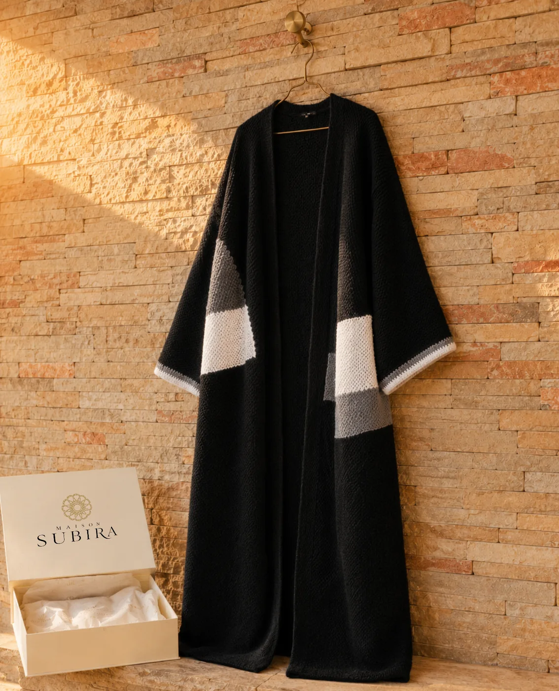 Handmade Crochet Black Colorblock Longline Cardigan