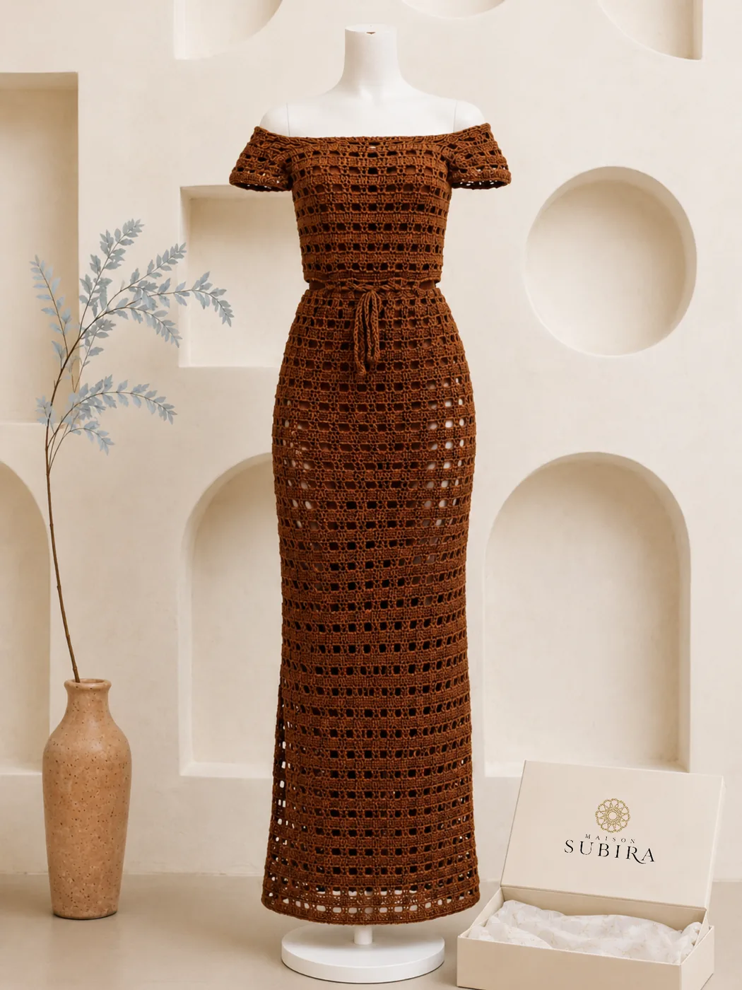 Handmade Crochet Off-Shoulder Maxi Dress