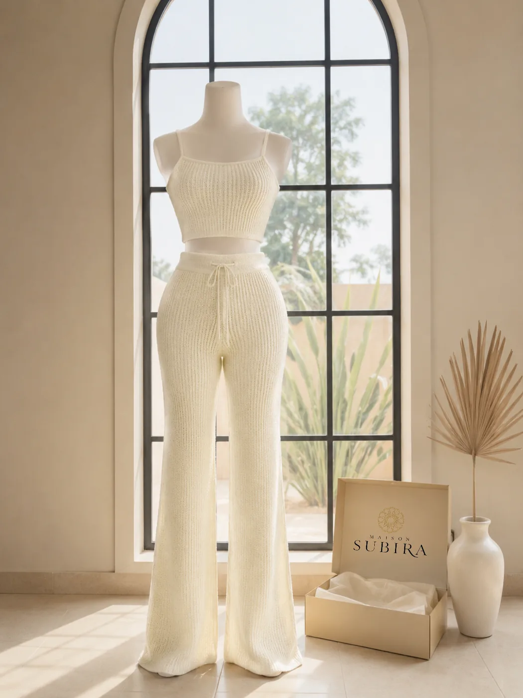 Handmade Crochet Ivory Two-Piece Set
