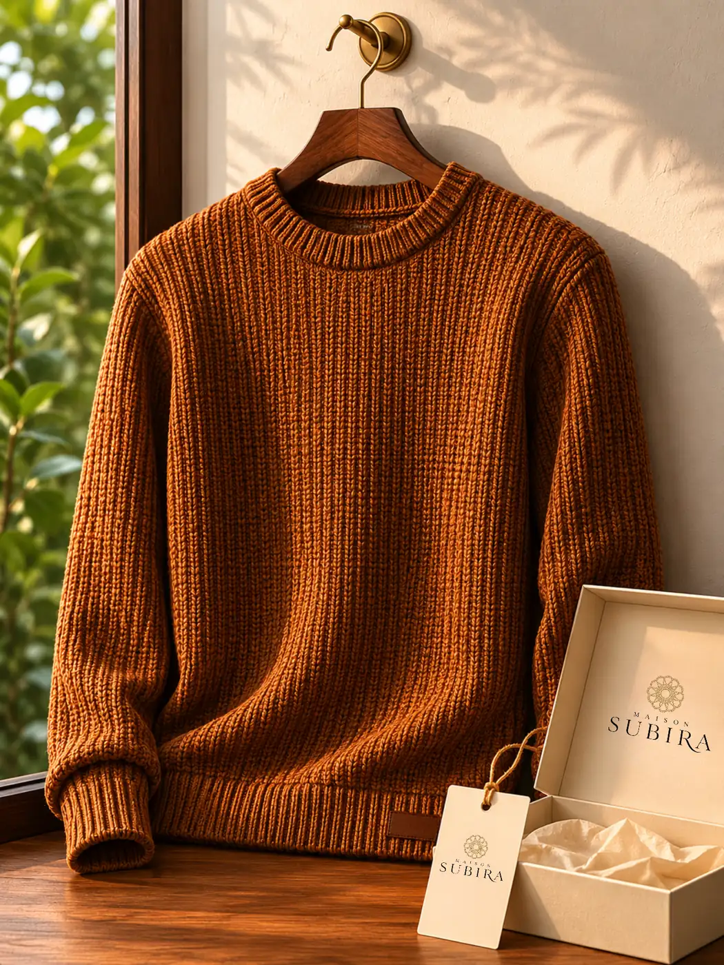 Handmade Crochet Caramel Crew-Neck Sweater