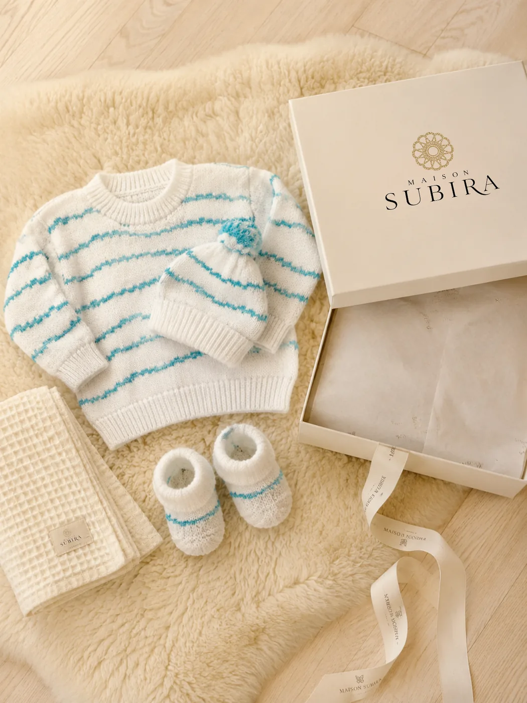 Handmade Crochet Ivory Baby Sweater Gift Set