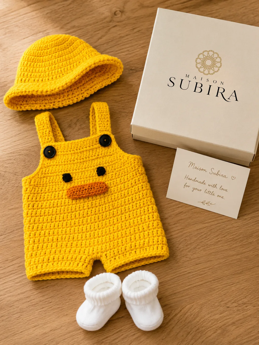 Handmade Crochet Yellow Baby Romper Gift Set