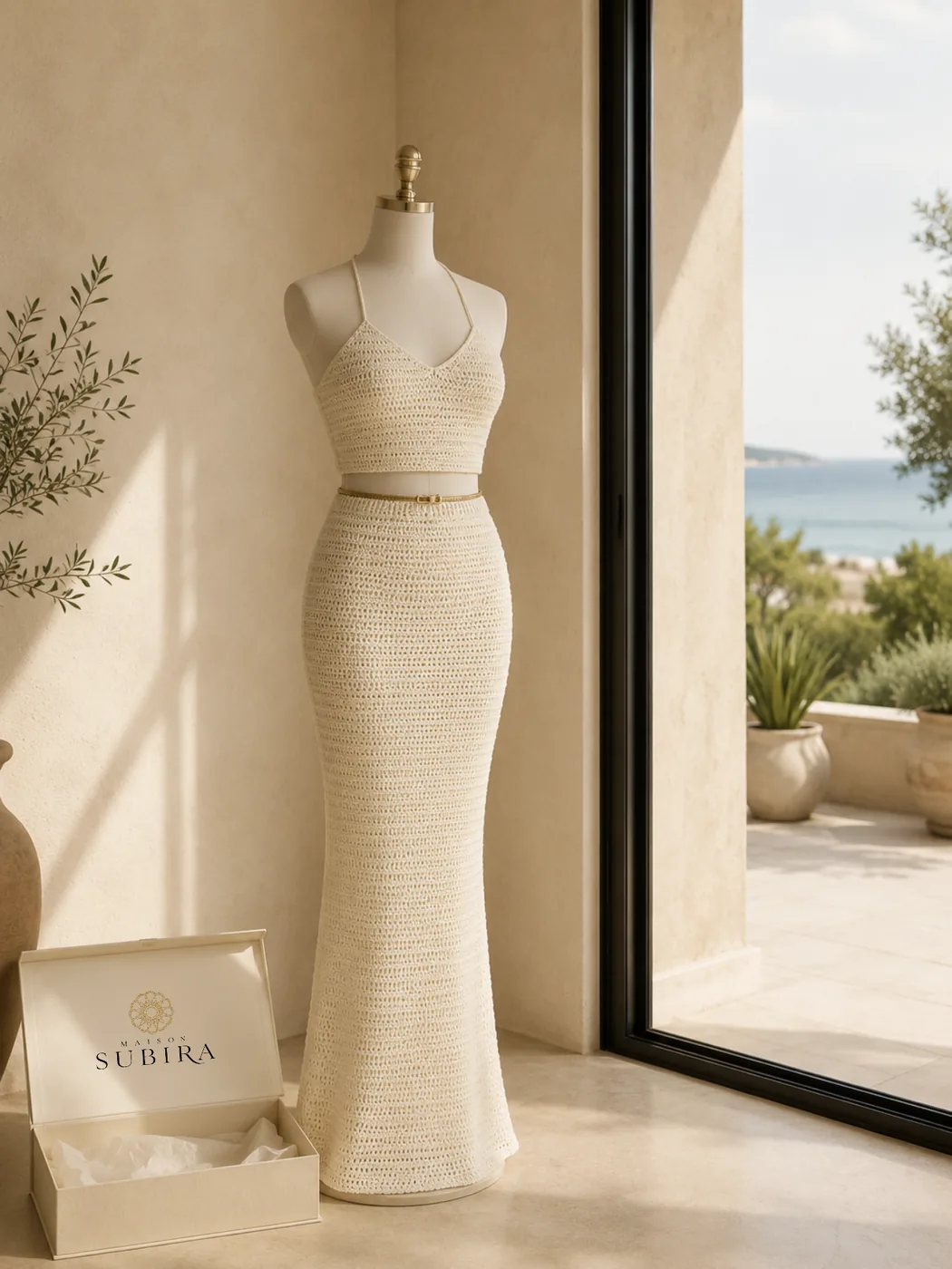 Handmade Crochet Ivory Two-Piece Skirt Set handmade crochet from Rwanda