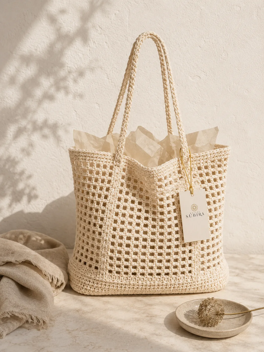 Handmade Crochet Ivory Tote Bag handmade crochet from Rwanda
