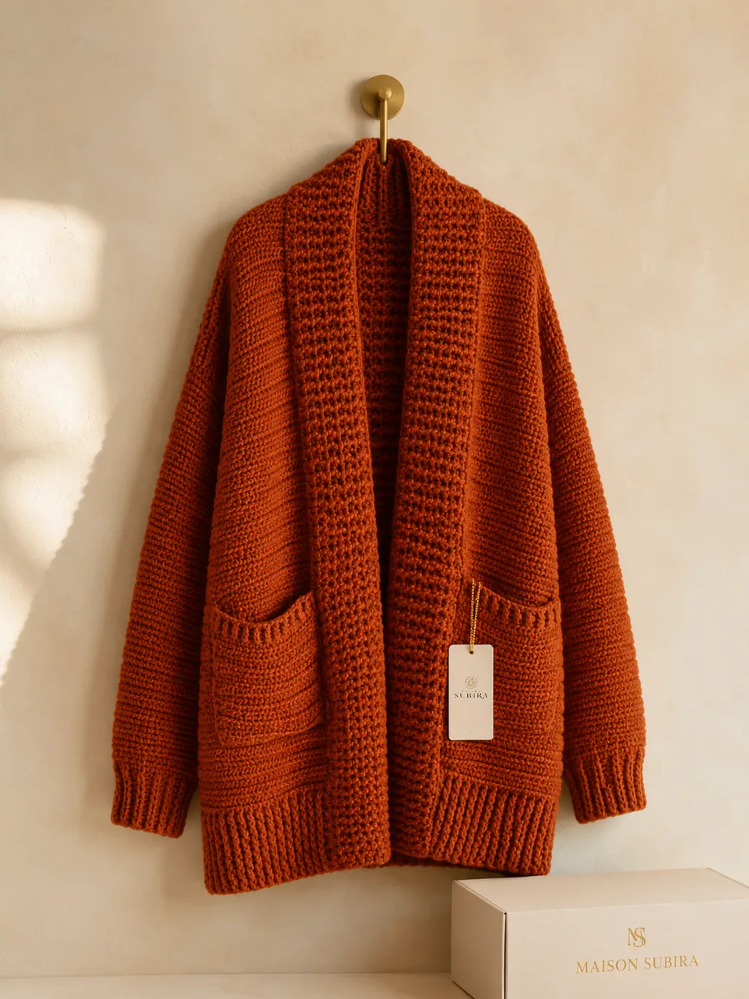 Handmade Crochet Burnt Orange Shawl Collar Cardigan